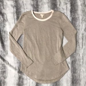 J Crew long sleeve top with pink banded crew neck.  Soft modal fabric size XS